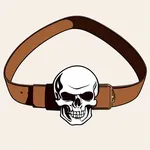 wide brown belt with large skull buckle image